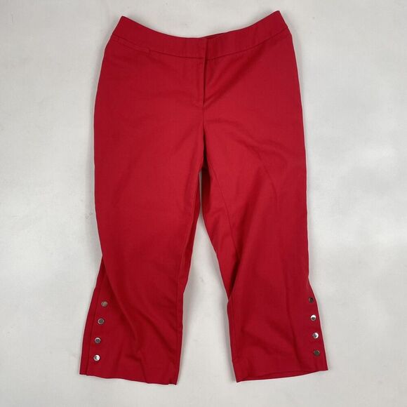 Rafaella Curvy Size 4 Coral Capri Cropped Pants Button Detail Stretch - Picture 2 of 7